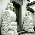 Elephant-Topped Stone Drum Sculpture（A pair）