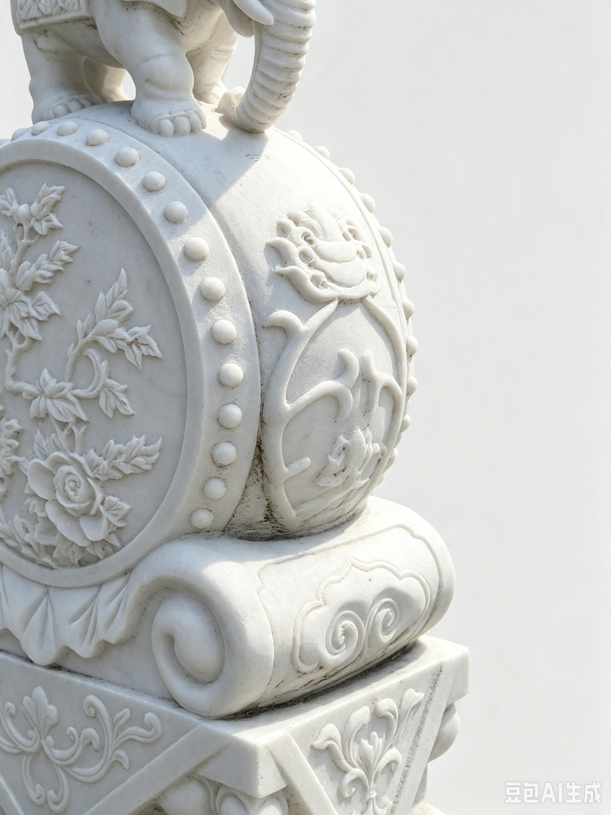 Elephant-Topped Stone Drum Sculpture（A pair）