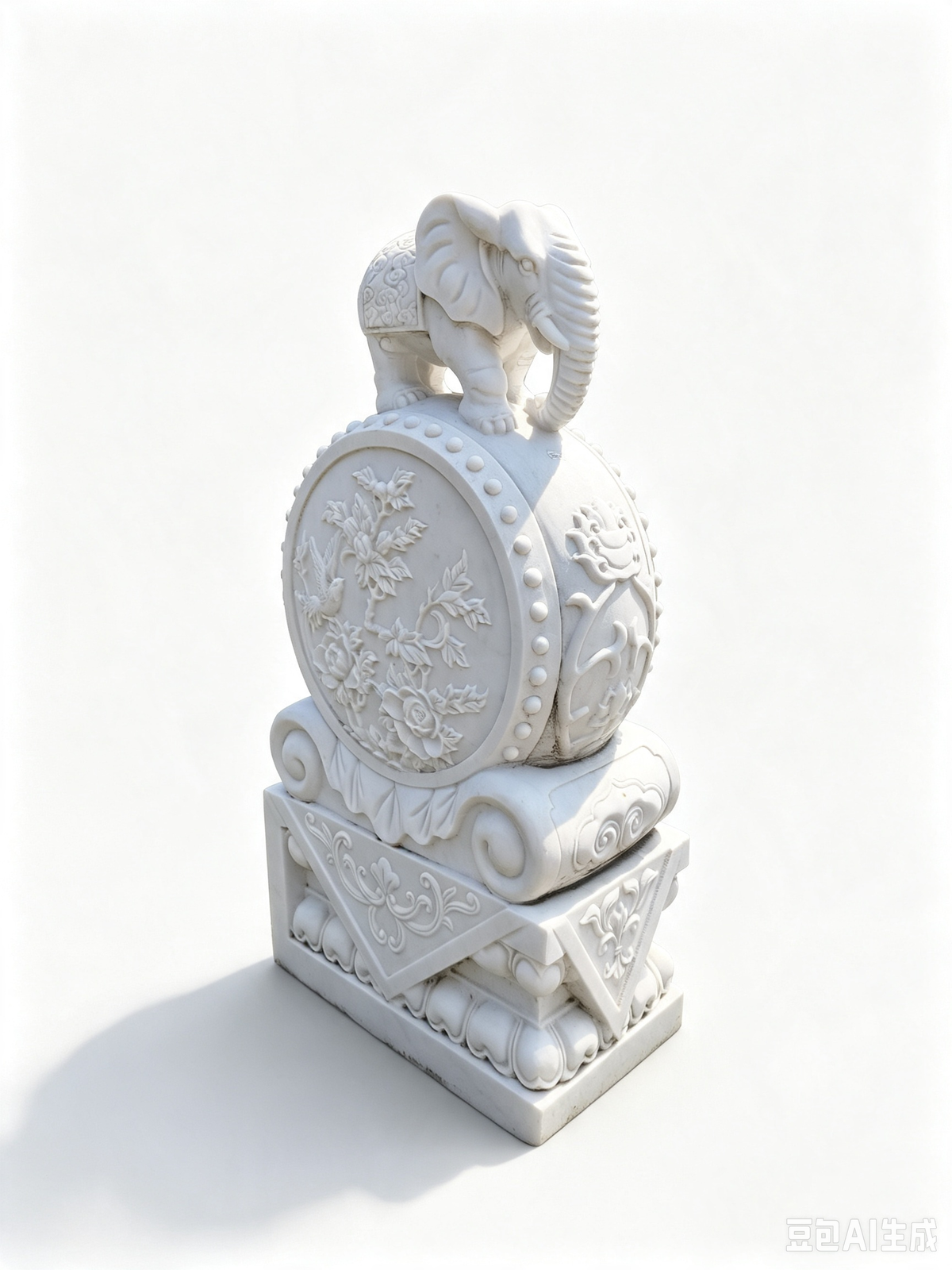 Elephant-Topped Stone Drum Sculpture（A pair）