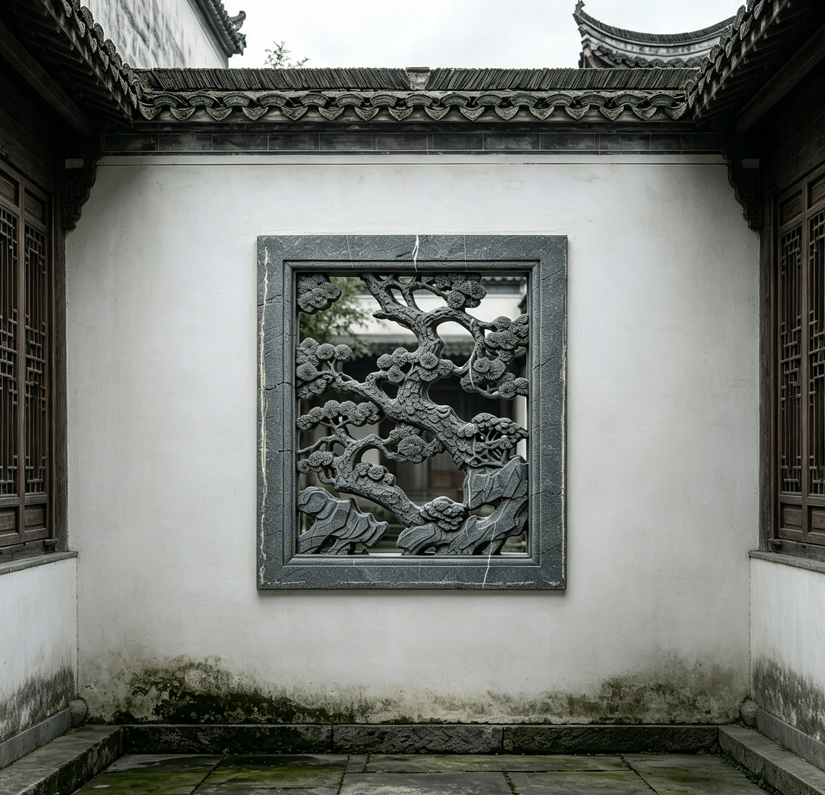 Green Plum Blossom Lattice Window
