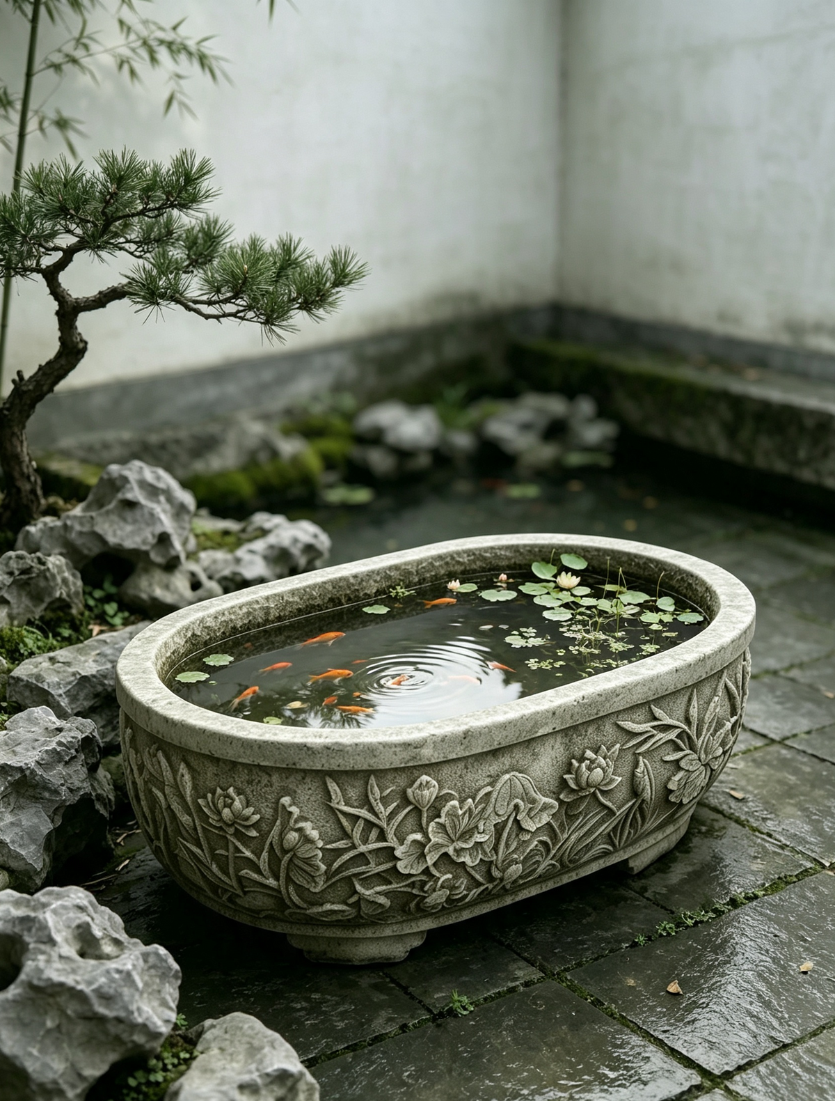White Marble Lotus Stone Basin