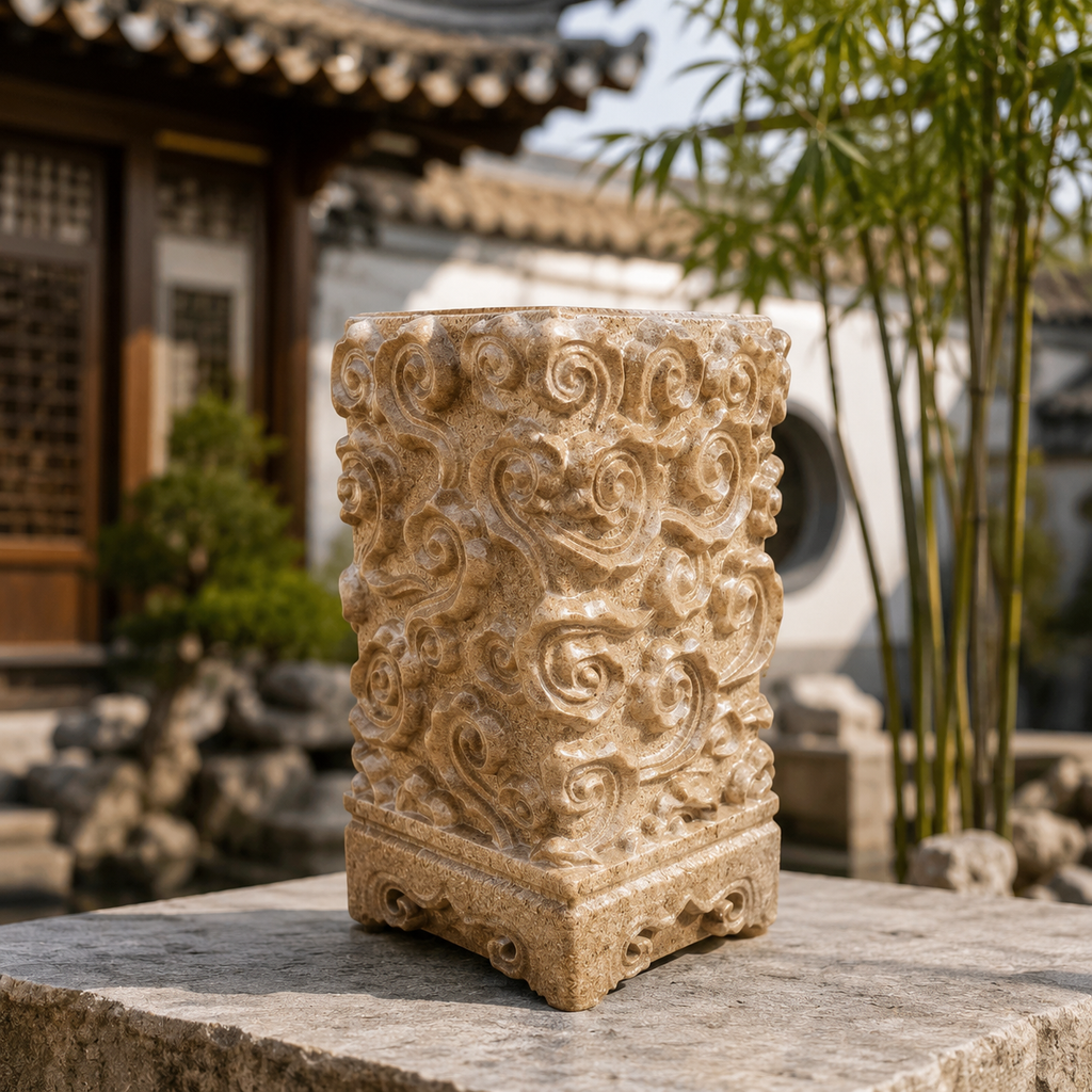 Golden Hemp Stone Cloud Pattern Square Pillar